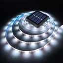 Solar LED Strip Lights Outdoor Waterproof Solar Powered Rope Light 19.6FT 180 LED 6000K White Cuttable Tape Lighting for Outside, Pool, Stair, Sign (Upgraded Version)
