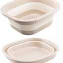 2pcs Folding Colander Bowls Strainers for Kitchen, Double Layer Drain Basket and Fruits Bowl, Multipurpose Food Prep Container for Pasta, Spaghetti, Vegetables, & Fruit Draining (Milky white)