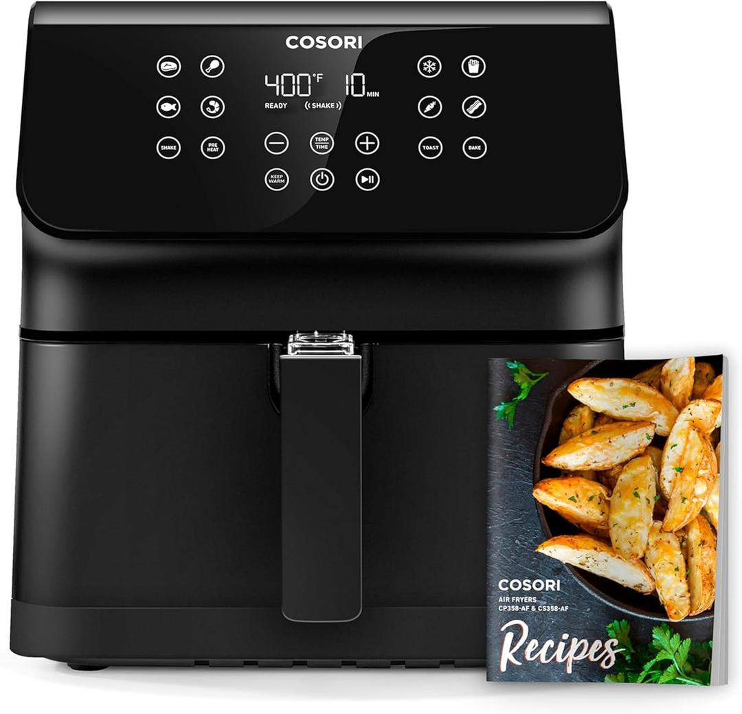 COSORI 12-in-1 Air Fryer 5.8QT, Toast, Bake, Nutrition Facts for 100+ In-App Recipes, AdaptIQ Tech Fast Cook, for Main & Side Dishes, Snacks, Leftovers, Detachable Square Basket, Dishwasher Safe (Black)