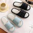 2 x Womens Slippers, Linen Flax House Slippers for Women Men Unisex, Cute Soft Open Toe Summer Bedroom Slides House Shoes Indoor Outdoor Shower Drys fast (5-6, Matcha)