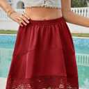 Yousify Womens Summer Mini Skirts Y2K Lace Trim Skirt Casual High Waisted Satin Silk Flowy Going Out Beach Short Skirt (Red, S)