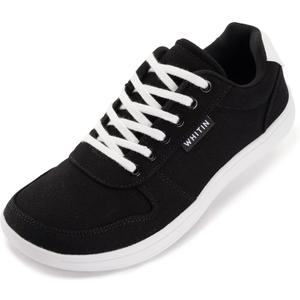 WHITIN Wide Toe Box Barefoot Sneakers for Women | Lightweight Canvas Minimalist Shoes (9, Black White)