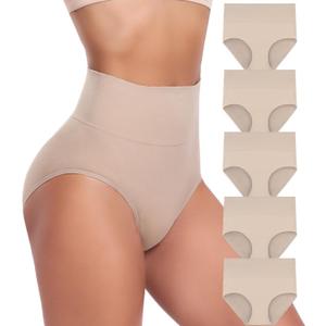 Women's Briefs Underwear High Waist Full Coverage Panties, Ladies Light Tummy Control Postpartum Underpants 5 Pack, Large
