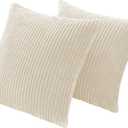KINGYES Small Pillows Set of 2 for Sofa, Beige White (Fine Stripes-beige)