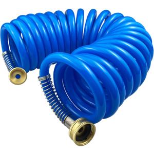 Heavy-duty PU Coil Hose, Self-Coiling Garden Hose with Solid Brass Fittings, Retractable, Corrosion Resistant, for Household (20 FT, Blue)