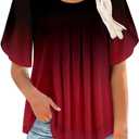 onlypuff Womens Double Layered Tunic Tops Half Sleeve Floral Double Layered Sheer Flowy Blouse Round/V Neck Casual Shirts (L)