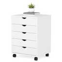 5 Drawer Mobile File Cabinet Under Desk Storage Organization with Wheels Vertical Filing Chest Rolling Wood Small Desk Printer Stand for Home Office, White
