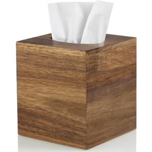 ALELION Tissue Box Cover Square - Acacia Wood Tissue Box Holder for Tabletop Night Stands Bathroom Office - Decorative Facial Cube Tissue Box Cover for Modern Farmhouse Decor, Size: Square