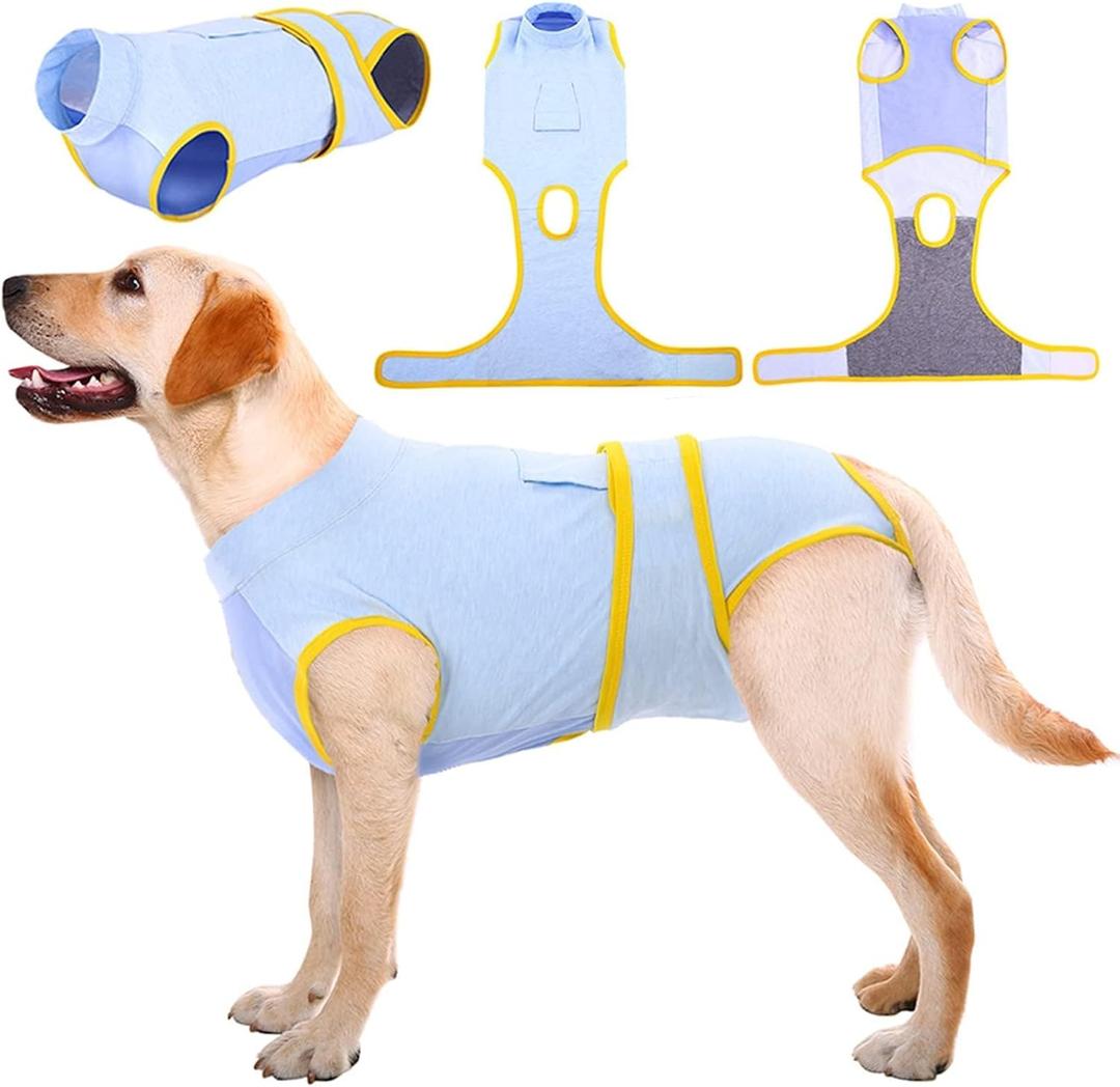 Kuoser Recovery Suit for Dogs Cats After Surgery, Professional Pet Recovery Shirt Dog Abdominal Wounds Bandages, Substitute E-Collar & Cone,Prevent Licking Dog Onesies Pet Surgery Recovery Suit (Gray, L)