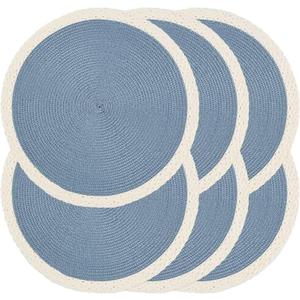 Noctiflorous Round Braided Placemats Set of 6 Table Mats 15 Inches Washable Heat Resistant for Dining Table Non-Slip Indoor Outdoor Place Mats for Easter(02 White Edge Blue 6)