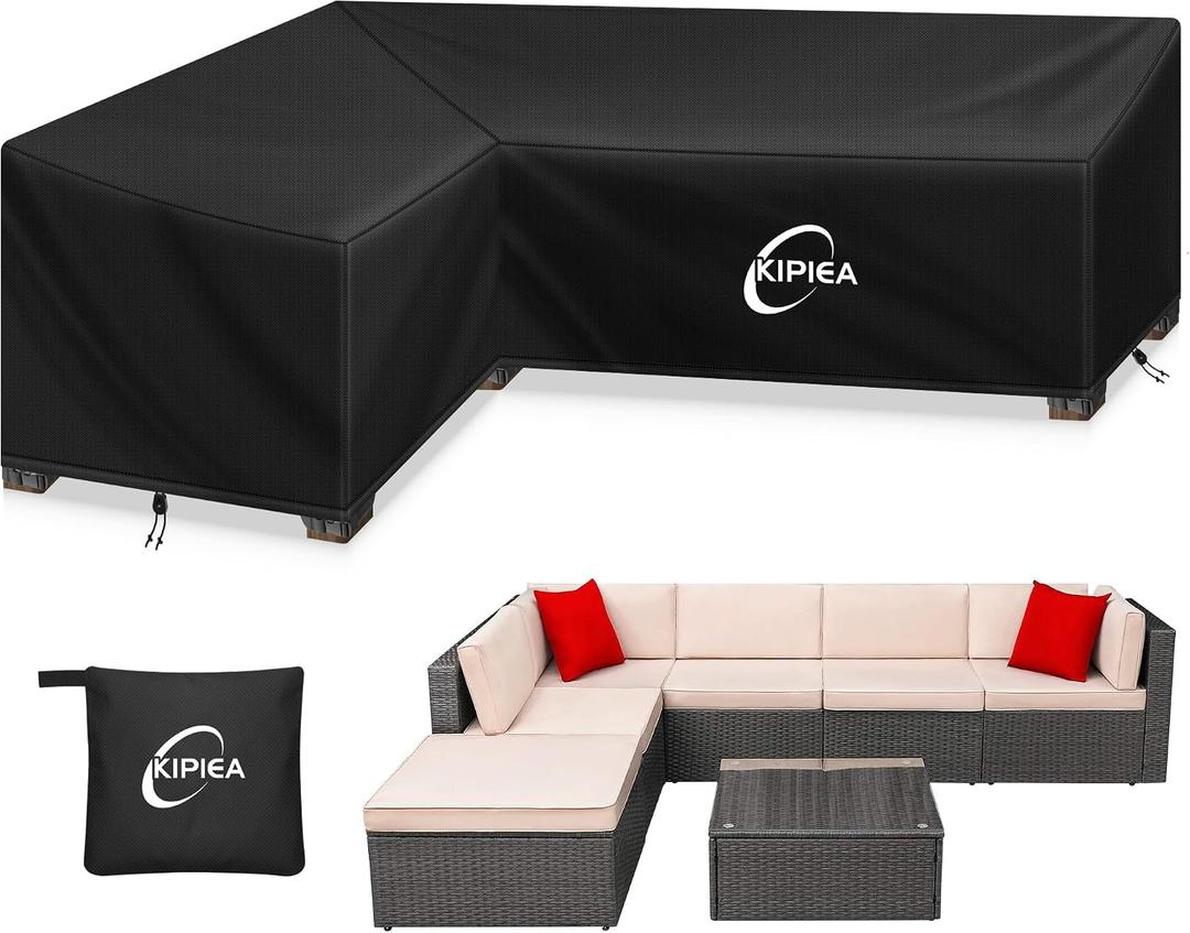 Kipiea Patio L-Shaped Sectional Sofa Cover, 420D Heavy-Duty Oxford Fabric Outdoor Sectional Cover with 6 Windproof Buckles, No Tears Anti UV No Fading (Left Facing, 83" x 104" L x 33.5" D x 31" H)