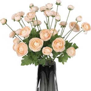Ranunculus Champagne Flowers Artificial 8PCS 32 Heads Silk Flowers with Stems Faux Ranunculus Asian Buttercup Realistic Fake Flowers for Home Decor Indoor DIY Wedding Centerpiece 