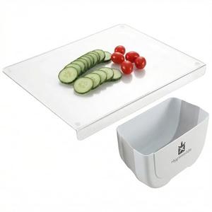 2-in-1 Acrylic Cutting Board with Slide-Out Bin – clear cutting board with lip Kitchen 15.7 x 11.8 in (40 x 30 cm), Clear Mess-Free Countertop Chopping Board