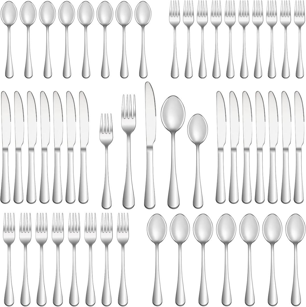 60 Piece Silverware Set Service for 12,Premium Stainless Steel Flatware Set,Mirror Polished Cutlery Utensil Sets,Durable Home Kitchen Eating Tableware Sets,Include Fork Knife Spoon,Dishwasher Safe (Round-60 Piece)