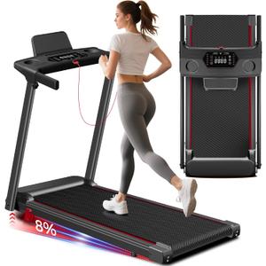 Treadmill with Incline 3-in-1 Portable Treadmills for Home Small, Incline Walking Pad Treadmill with Handle Bar, Walking Pad Foldable with 3.0HP Quiet Brushless, LED Dispay, 300LBS Capacity (Black)