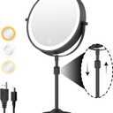 9" Lighted Makeup Mirror with 1X 10x Magnification, 5000mAh Rechargeable Led Magnifying Vanity mirror with lights, 3 Lighting Colors, Brightness Dimmable Height Adjustable Cosmetic Mirror Black