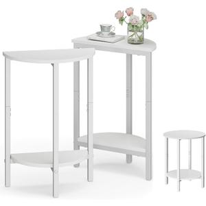 Vagusicc Side Table, Small Round End Table, Set of 2 Half Round Side Table Half Moon Tables, Circle Table Small Round Coffee Table for Living Room, Thin Accent Sofa Table Narrow Entryway Tables, White