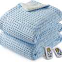 CAROMIO Heated Blanket Queen Size with LCD Dual Controller, Waffle Weave Fast Heating Electric Blankets, 10 Heat Levels & 1-12H Time Settings, ETL Certified, Machine Washable, Light Blue, 84" x 90"