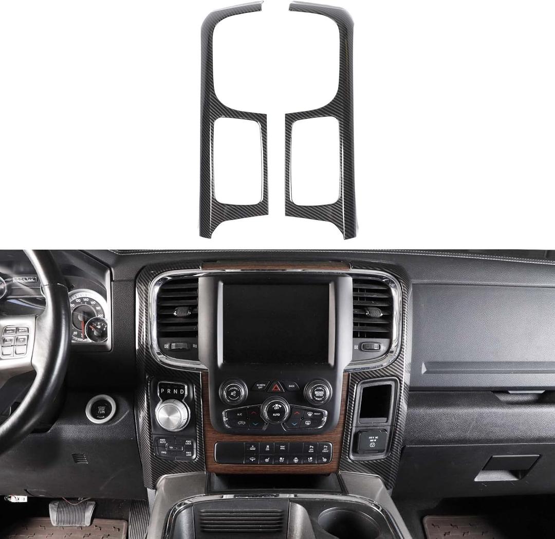 Carbon Fiber Center Control Dashboard Navigation Sides Panels Cover Central Control Navigation Screen Trims Compatible with Dodge RAM 1500 2500 3500 2010-2017 ABS