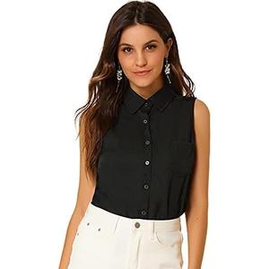 Allegra K Women's Chambray Tank Top Casual Collared V Neck Dressy Sleeveless Button Down Shirts, Size: Large