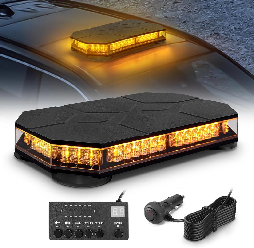 AnTom 42 LED Roof Top Strobe Beacon Light Bar 28 Flashing Modes w/Controller, Magnetic Emergency Traffic Warning Lights for 12V-24V Construction Vehicles, Trucks, Snow Plow, Postal Car, Amber