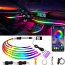 Acrylic Interior Car LED Strip Light RGB Dreamcolor 10 in1 with Wireless APP, 175 inches 593 LED 16 Million Color Fiber Optic Automotive Ambient Light Kits Music Sync Sound Activated Car Neon Lights