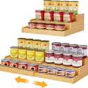 Expandable Bamboo Can Rack Organizer for Pantry, 3-Tier Adjustable Can Storage Holder, Soda Organizer Holds Up to 24 Cans, Canned goods Storage Display for Pantry, Cabinet, Countertop (patent pending)