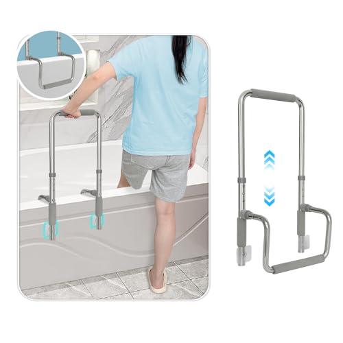 Bathtub Rails for Seniors Shower Grab Bars Clamp on Tub Rail Bath Tub Handles Heavy Duty Safety Support Bar Handicap Tub Bar for Elderly Help Getting Out of Bathtub No Drill Bathroom Grip Bars Devices