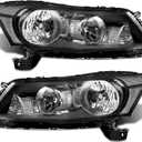 AS Headlight Assembly for 2008 2009 2010 2011 2012 Honda Accord 4dr Sedan Headlamps with Black Housing Amber Reflector Clear Lens Driver and Passenger Side