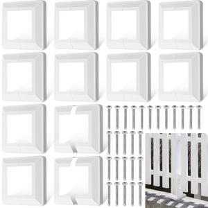 Tandefio 12 Pcs 3.5" x 3.5" Post Sleeve Base Cover Post Skirt Metal White Porch Column Wrap for Wood Hand and Stair Rails Wood Fence Deck Cable Railing Baluster (Internal Size 3.5" x 3.5")