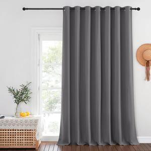 NICETOWN Sliding Glass Door Curtain Extra Long 132 inches Long, Grommet Thermal Insulated Blackout Patio Door Curtain Room Divider for Bedroom/Pergola, Gray, W100 x L132, 1 Panel (Grey)