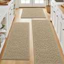 SHACOS Kitchen Rugs Sets of 3 Non Slip Washable Polypropylene Low Pile Absorbent Resist Dirt Kitchen Floor Mat 3 Piece for Entryway, Hallway, Front of Sink (17"x30"+17"x47"+17"x59", Leaves Beige)