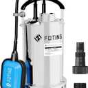 FOTING Full 304 Stainless Steel Sump Pump with Float Switch - 1HP 4600GPH Automatic Submersible Water Pump Fast Water Removal in Pools, Basements, Sewage, Hot Tubs Heater Flush Pit, ponds w/ 16FT Cord