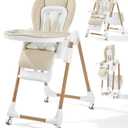 Mallify Foldable High Chairs for Babies and Toddlers, 3-in-1 Convertible Baby High Chair with Removable Soft Cushion and Tray, Adjustable Height & Recline, Lockable Wheels, Cream