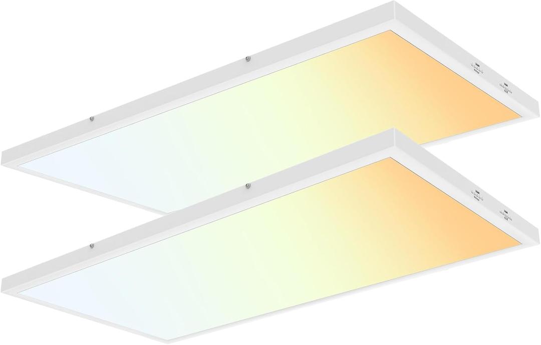 2X 4 FT LED Flat Panel Lights 2 Pack, Mount Ceiling Light Fixture, 3000K/3800K/4500K/5200K/6000K Selectable, 30W 40W 50W 60W 72W Options, 0-10V Dimmable, 7200 Lumens