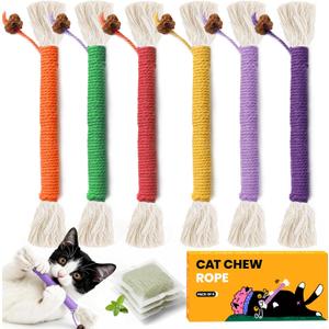 Kitten Toys, Cat Chew Toy for Teeth Cleaning, Catnip Rope Toys for Indoor Kittens, Interactive Cat Nip Teething Toys for Cats, Kitty Kicker Toy, 6 Pack (Plus 3 Pouches of Catnip)