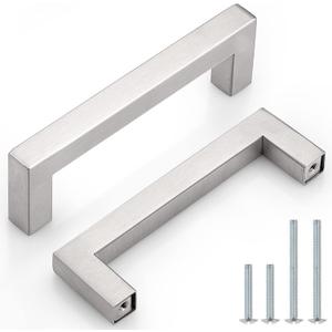 Probrico (10 Pack) 4 Inch Modern Square Cabinet Handles Pulls Stainless Steel, T Bar Satin Nickel Handle Pull for Drawer Dresser Cupboard Wardrobe Bathroom Vanity, Kitchen Furniture Hardware