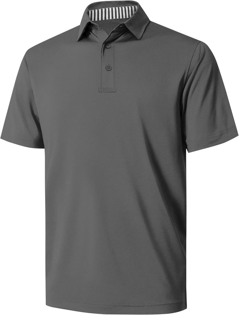 NIASHOT Polo Shirts for Men Summer Short Sleeve Golf Polos Quick-Dry Moisture Wicking T-Shirts Fashion Clothes Mens Gifts (Large, 1-deepgrey)