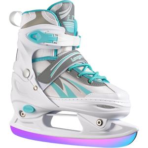 Adjustable Ice Skates for Kids Girls Boys, 4 Size Adjustable Beginner Ice Hockey Skates for Youths Teen, Warm Ice Skating Shoes with Electroplated Color-Changing Blades for Outdoor and Rink (Large (5-8 US) Youth, Blue)