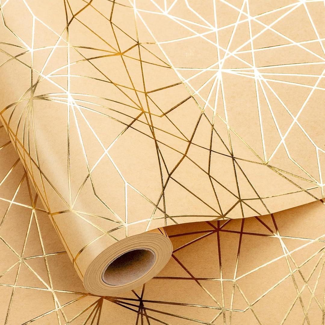 Homeral Gold Wrapping Paper Roll - 3D Embossed Metallic Shine Stripe, Luxury Kraft Paper for Birthday, Christmas, Wedding, Bridal Shower, Mothers Day, Fathers Day - Mini Roll - 17 In x 32.8 Ft