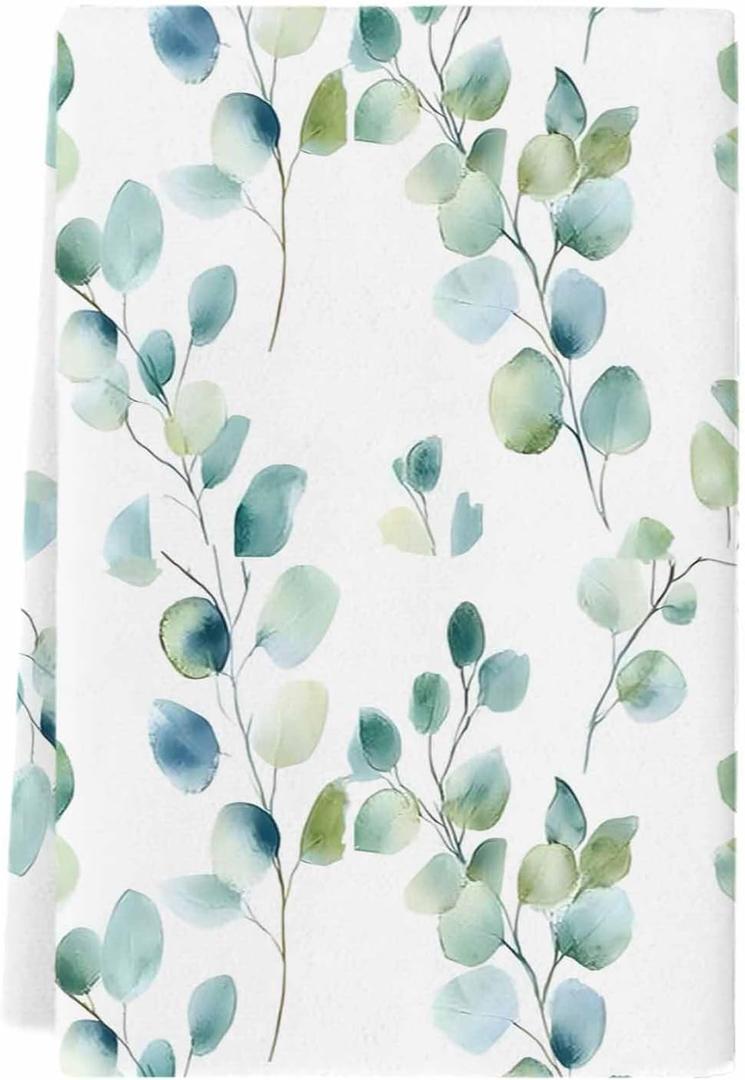 Pengeelia Microfiber Kitchen Towels Leaf Branch Super Absorbent Dish Towels, Green Leaf Decorative Hand Towel for Kitchen Bathroom Bar Washable Fast Drying (1pc)