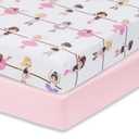 Everyday Kids 2 Pack Fitted Girls Crib Sheet, 100% Soft Breathable Microfiber Baby Sheet, Fits Standard Size Crib Mattress 28in x 52in, Nursery Sheet - Ballerina/Pink