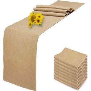 8 Pack 12 x 90 Inch Natural Burlap Table Runners,Rustic Jute Table Runner and Placemats Bulk for Western Wedding Table Decorations,Farmhouse Style Party,Holiday,Kitchen Table Decor