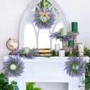 6 Pcs Lavender Candle Ring Pillar Wreaths Mini Purple Wreath Table Centerpieces 9 Inch Wreath for Cabinets Artificial Farmhouse Lavender Wreaths for Front Door Porch Wall Window