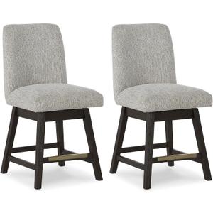 Signature Design by Ashley Burkhaus Urban Counter Height Upholstered Swivel Bar Stool with Footrest, Set of 2, Beige & Dark Brown