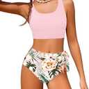 ADIRUN Girl Swimsuit Bikini Set Tropical Print Bathing Suit Two Piece Girls' Swimwear with Tie Side Knot 15-16Y