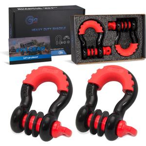 D Ring Shackle (2 Pack) 62,700 Ibs Break Strength with 7/8" Screw Pin and Shackle Isolator & Washers Kit for Tow Strap Winch, Off Road Vehicle Recovery Jeep Truck