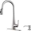 Kitchen Faucet with Soap Dispenser and Pull Down Sprayer - Stainless Steel Single Handle Kitchen Sink Faucet, 1 or 3 Hole Design for Modern Farmhouse Kitchens, Rv, and Bar Sinks(Brushed Nickel)