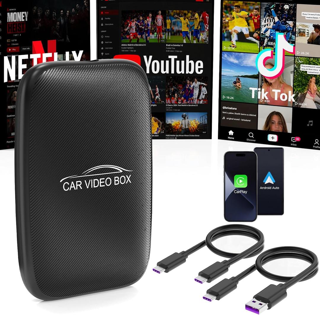 CarPlay AI Box 2026 UpgradedWireless CarPlay & Android Auto Adapter, Magic Video Box Support YouTube,TF Card,Wired-to-Wireless Conversion, Plug and Play carplay adapter for IOS10+/Android 11+