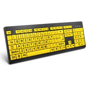 Large Print Computer Keyboard, Wired USB High Contrast Keyboard with Oversized Print Letters for Visually Impaired Low Vision Individuals (Yellow+Black)